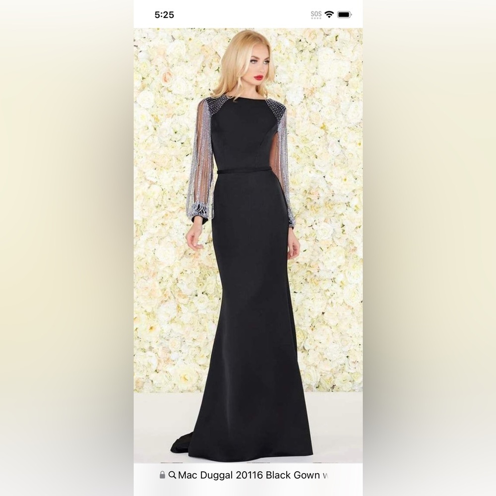 Mac Duggal Black Evening Gown with Silver Fringe Capelet - Picture 2 of 5